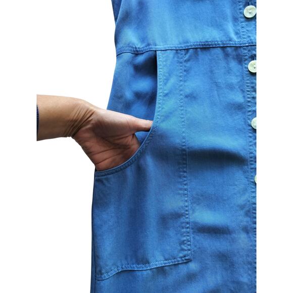 Vintage Talbots Women's Blue Button Down Sleeveless Shirt Midi Dress Size 6P - Picture 4 of 11